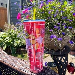 NWT Starbucks Limited Edition 2024 Summer Floral Pool Grid 24oz Tumbler
